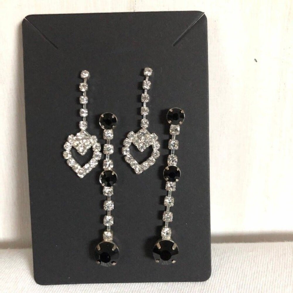 Heart Rhinestone Dangle Pierced Earrings 2 Pair